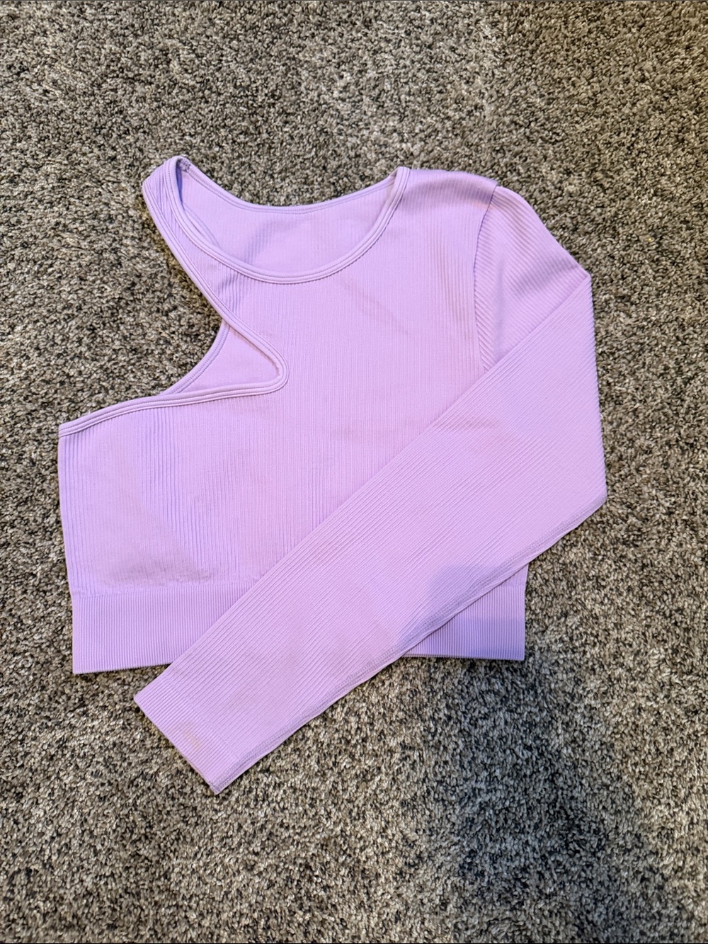 Asymmetric One-Shoulder Ribbed Crop Top - Lavender